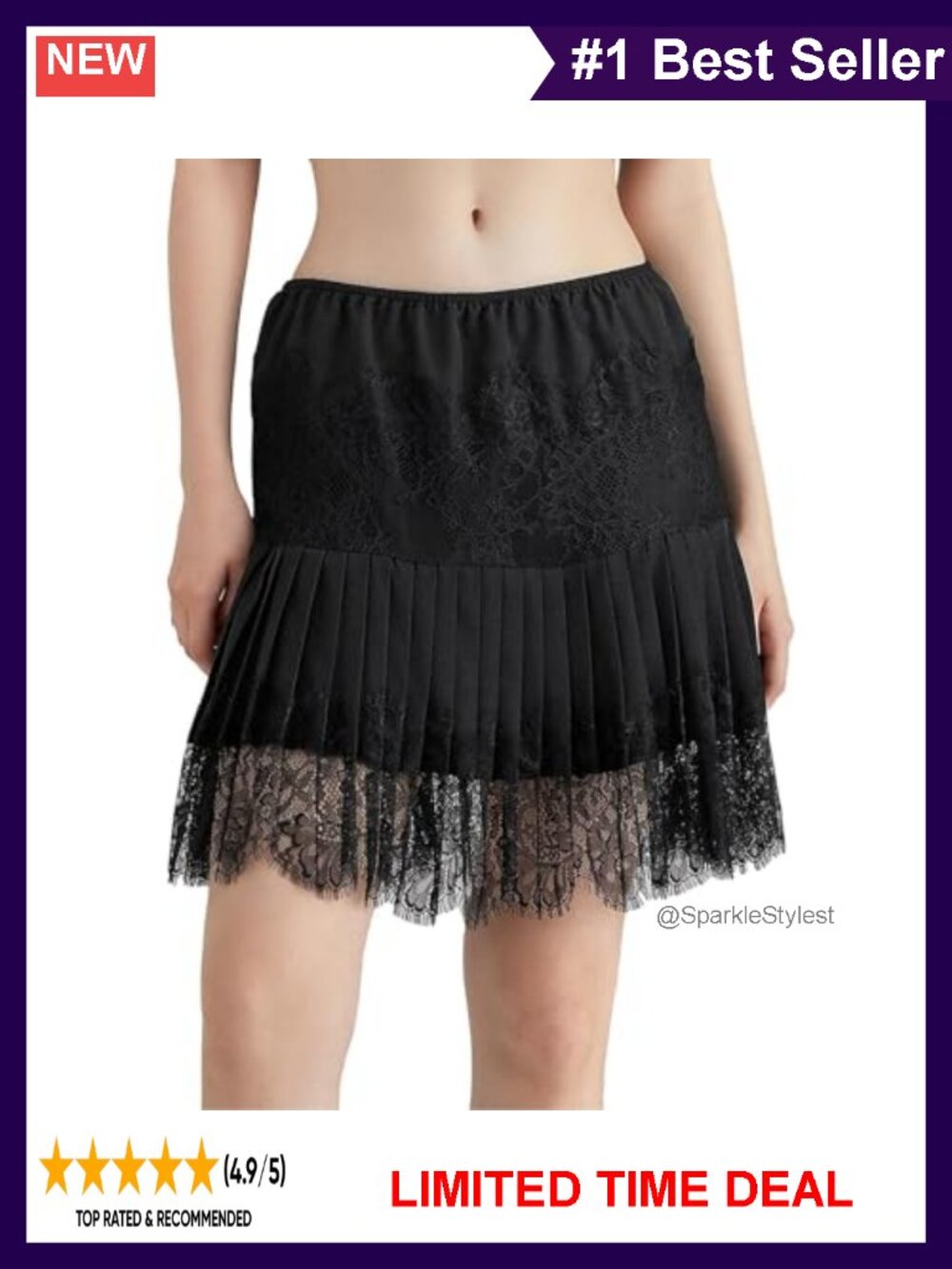 Lace Mini Skirt Ruffle Half Slip Layered Pleated Flowy